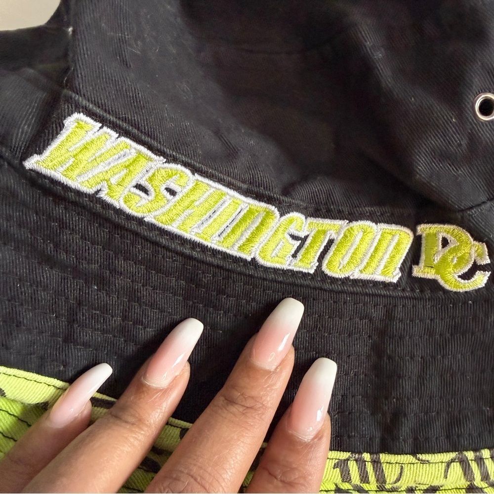 City Hunter Washington DC Bucket Hat Neon Lime Green Black Monogram Print OS